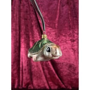 Vintage Christmas Handblown Glass Ornament Smiling Sea Turtle Inge Glas Germany